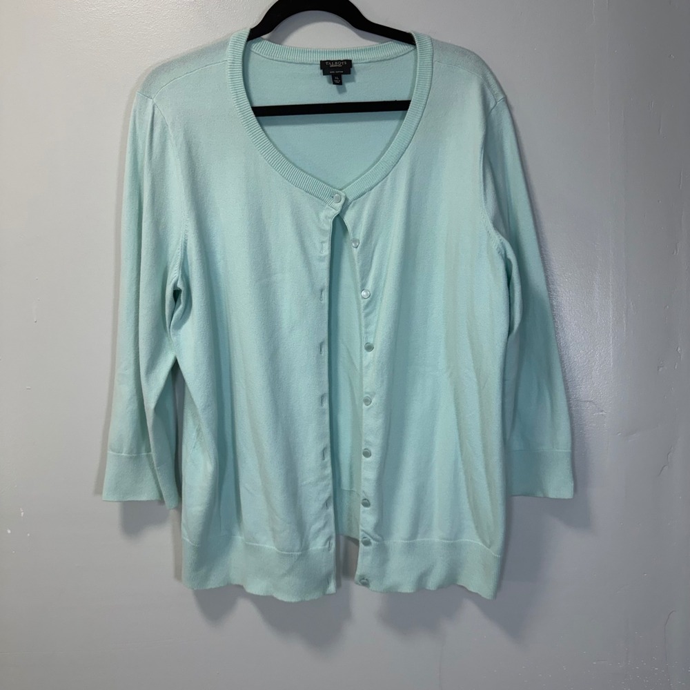 Talbots Pima Cotton Cardigan Sweater XL Light Blue 3/4 Sleeve Button Front